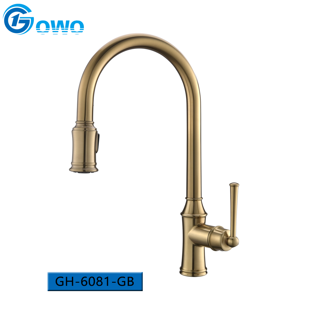 GOWO 360 Degree Brush Gold Chrome Kitchen Nickel Pull Out Taps Mixer Put Down Kitchen Faucet