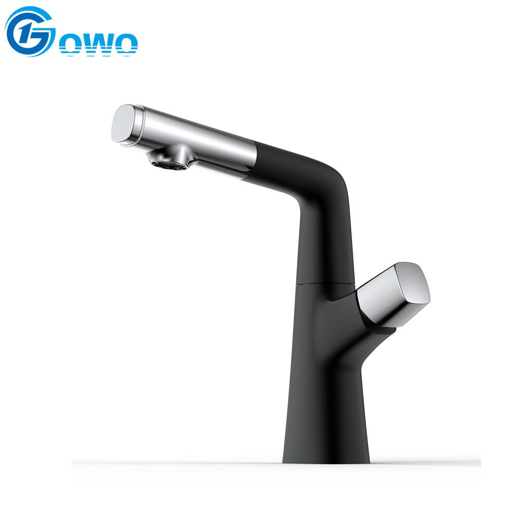 Black Long Body Pull-out Spray Lavatory Luxury Basin Water Tap