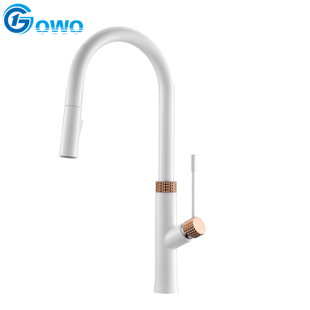 White Single Handle Cold Water Pull Out Kitchen Faucet