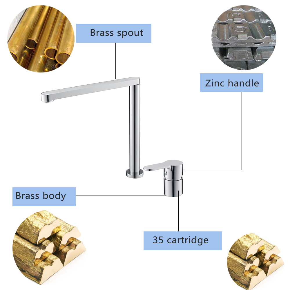 Two Hole Two Parts Brass Good Quantity Rotate Kitchen Sink Mixer Faucet for Cabinet