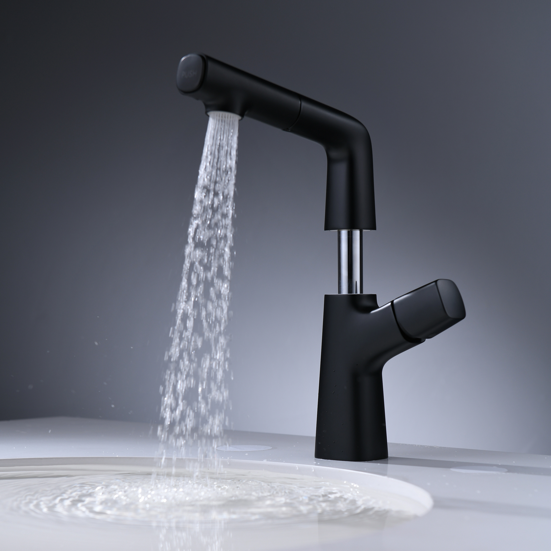 Matt Black Long Body Pull-out Spray Lavatory Luxury Basin Water Tap