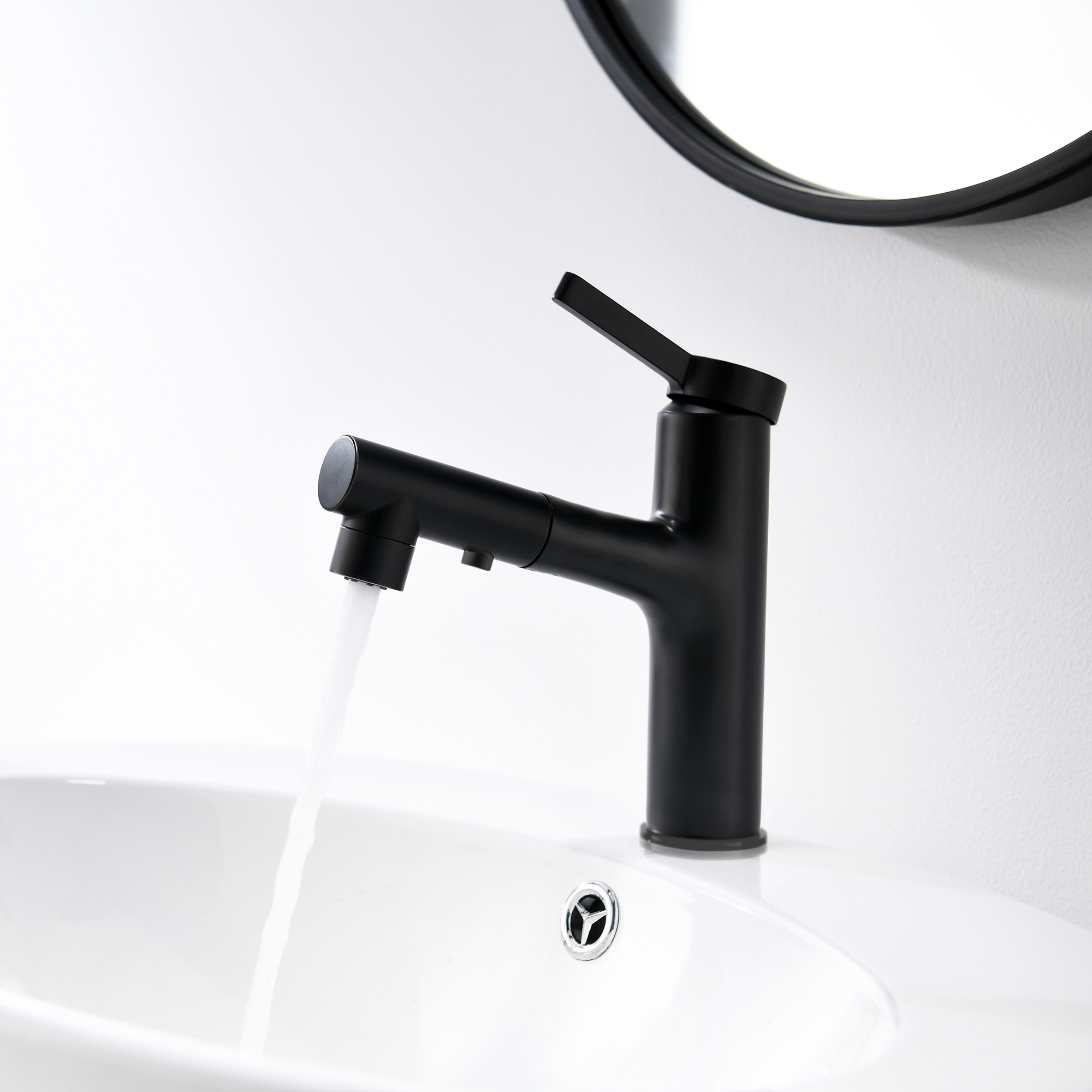 Basin Pull-out Spray Washing Lavatory Black Bathroom Faucet