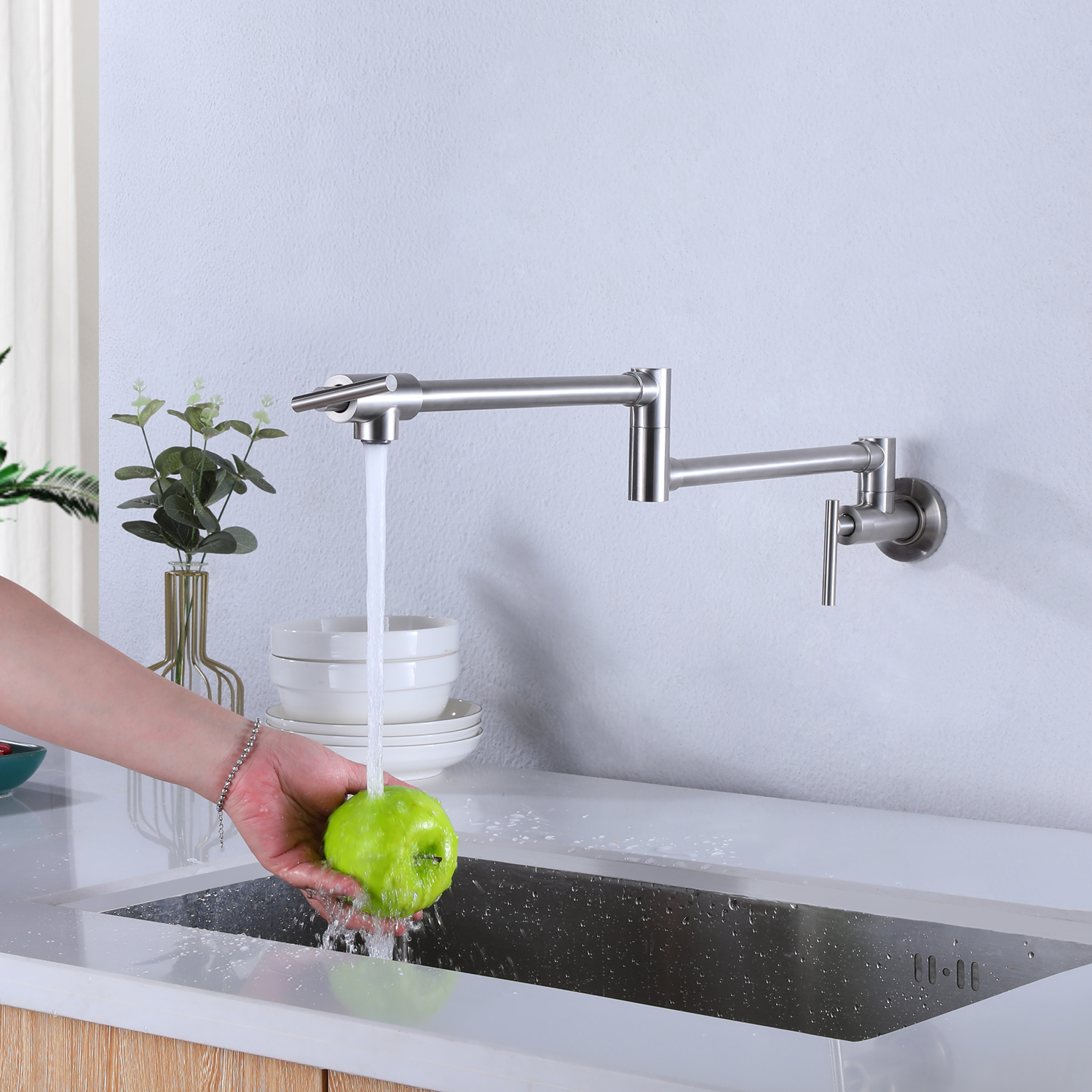 304 Stainless Steel Material Wall Mounted Folding Brush Kitchen Faucet