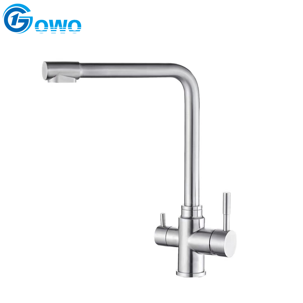 304 Stainless Steel Leach Water Black Color 3 Way Two Hanle Kitchen Filter Faucet