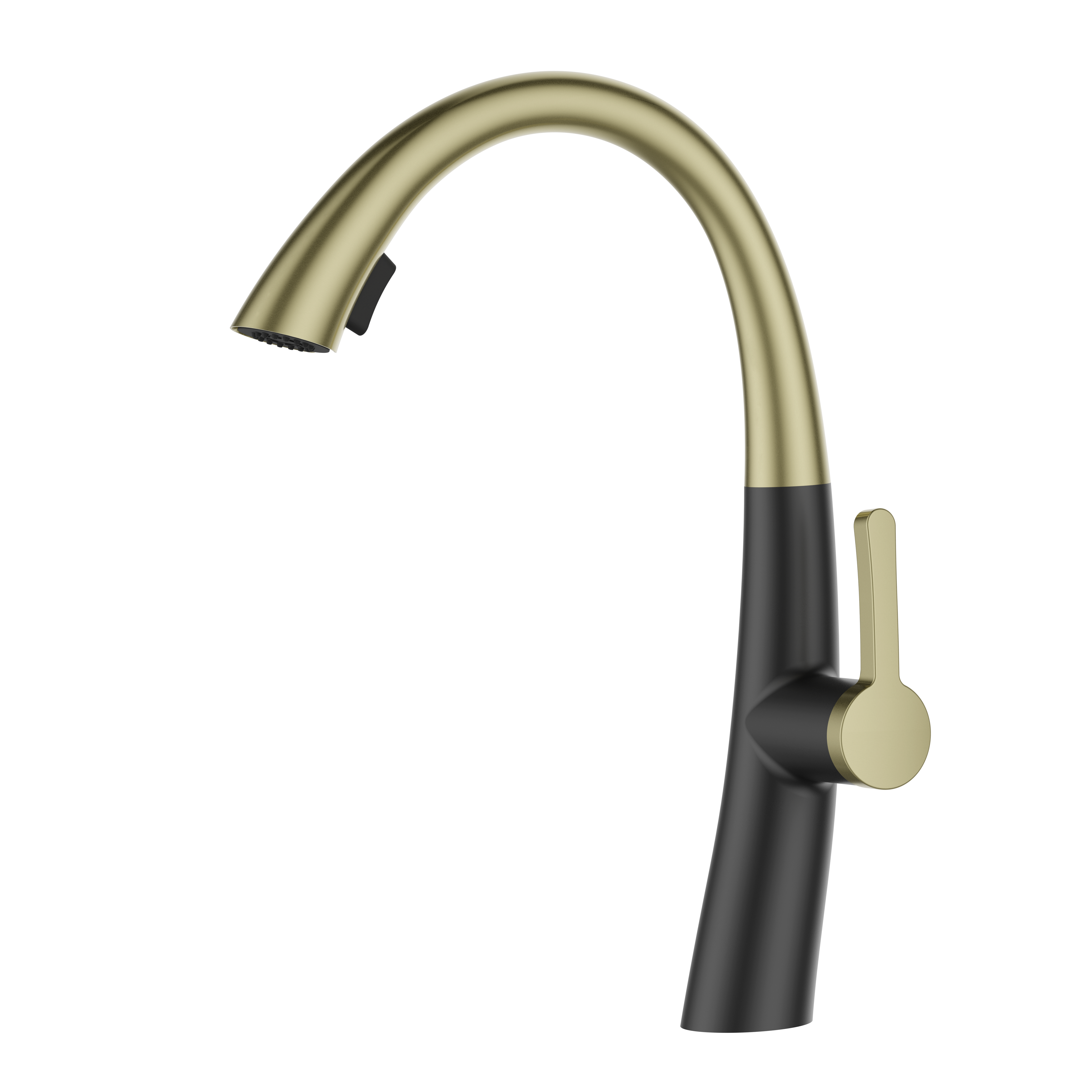 Long Neck Swan Gold Black Kitchen Faucet Modern Style 