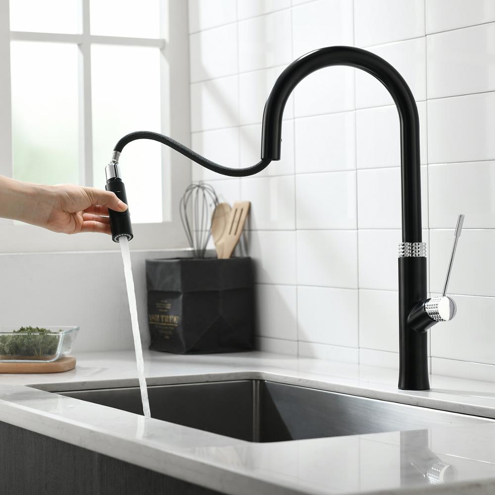 Brass Body Brass Spout ABS Spray Guangdong Black And Chrome Kitchen Faucet Tap