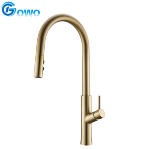 Brush Gold Color Brass Material Simplify Style Pull Down Sprayer Kitchen Faucet